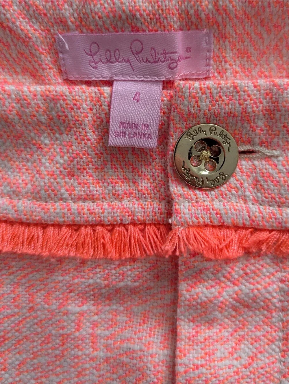Lilly Pulitzer Walsh Shorts Papaya Orange Tweed Fringe Shorts 4 Old Money Summer